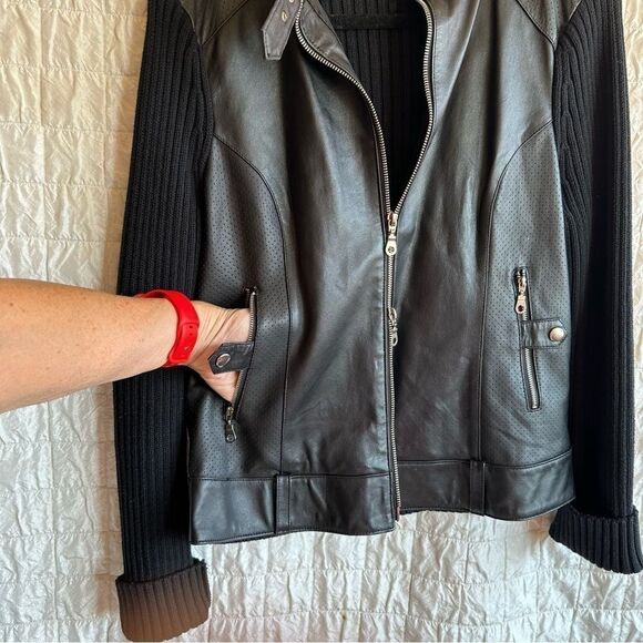 Maurice Sassoon,black cotton/leather zip sweater, size large - Picture 4 of 15
